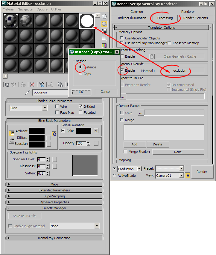 Remplacement de toutes les textures de la scène par la texture occlusion