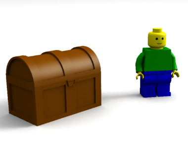 Modèle 3D du personnage Lego et du coffre